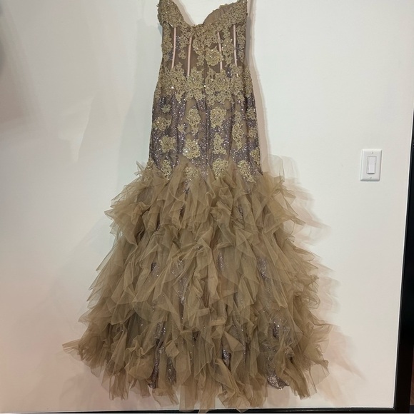 JOVANI PROM 6534 Strapless beaded glitter champagne & toffee gown size 8 - Picture 12 of 16